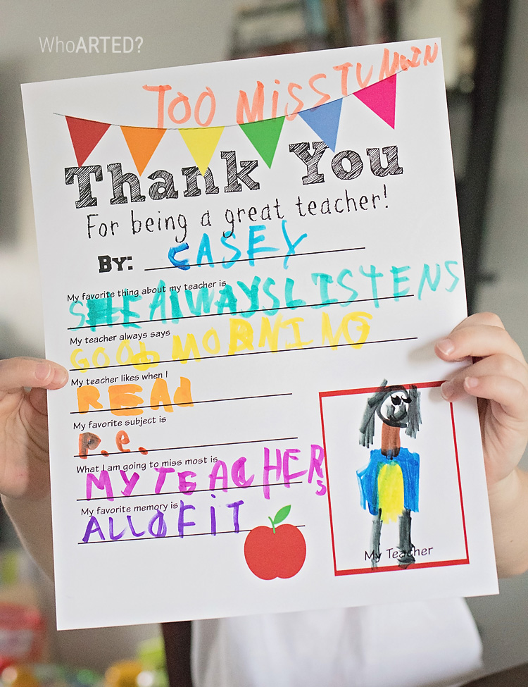 Teacher Appreciation Thank You Letter {printable} Who Arted?